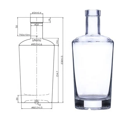 Ampolla de vidre de vodka amb boca plana